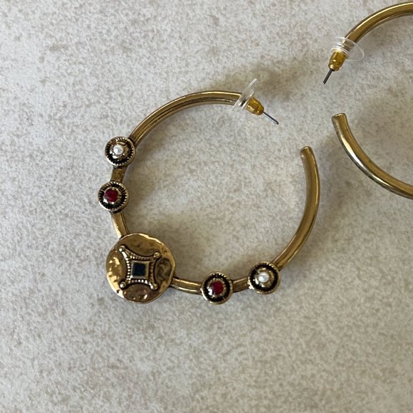 Luv AJ Bohemian Stone Gold Hoop Earrings - Picture 2 of 6